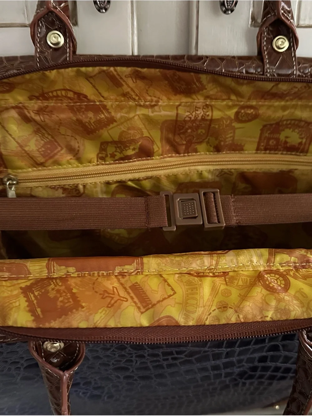 Croc-Embossed  Travel Tote in Dark Purple and Brown Trim by Samantha Brown